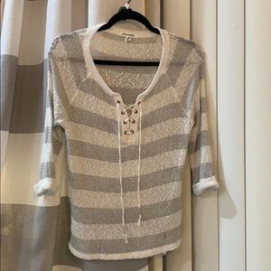 Aeropostale sheer sweater Med grey white lace up